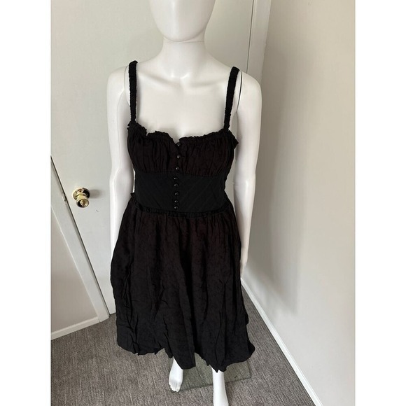 Commense Black Spaghetti Strap Midi Dress Ruffle Hem Cami Summer Cocktail S - Picture 4 of 10